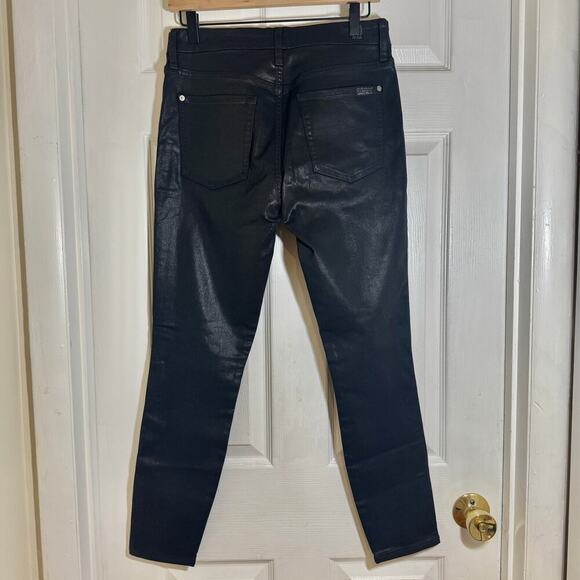 7 For All Mankind Side Zip High Waist Skinny Jeans in B(air) Black with Velvet - Picture 4 of 11